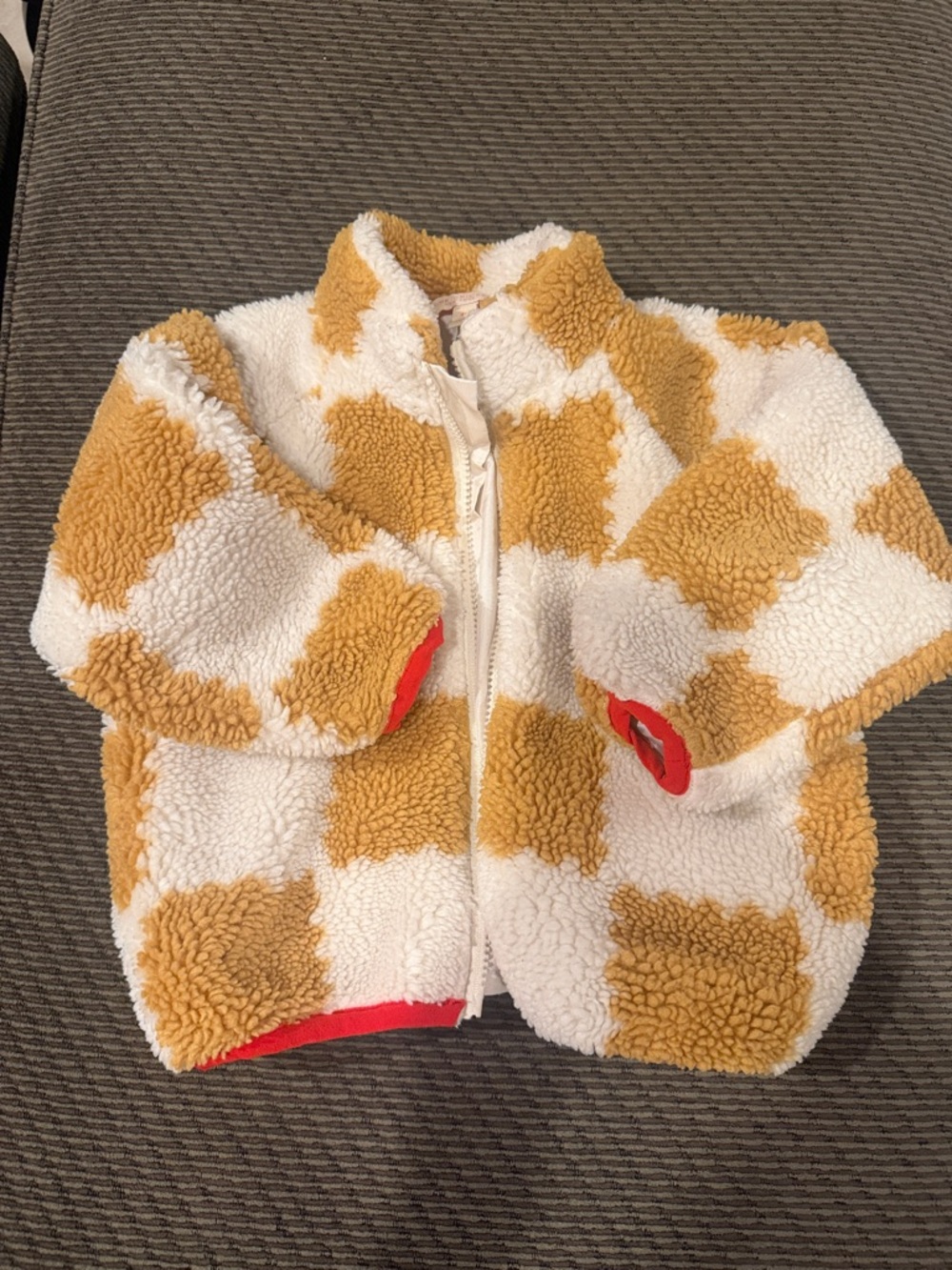 Pink Chicken Cozy Sherpa Jacket in White & Mustard